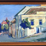 Boško Petrović <br>Karlovacka Street, 1953 <br>Oil on the paper attached to cardboard, 74 × 50 cm <br>Signed below on the left: Бошко П. 53 <br>On the back: Бошко Петровић НСад. Дунавска 32/II „Карловачка улица”